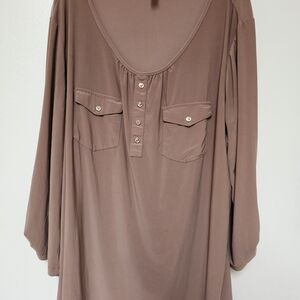 Perseption Long Sleeve Scoop Neck Tunic in Mauve Brown